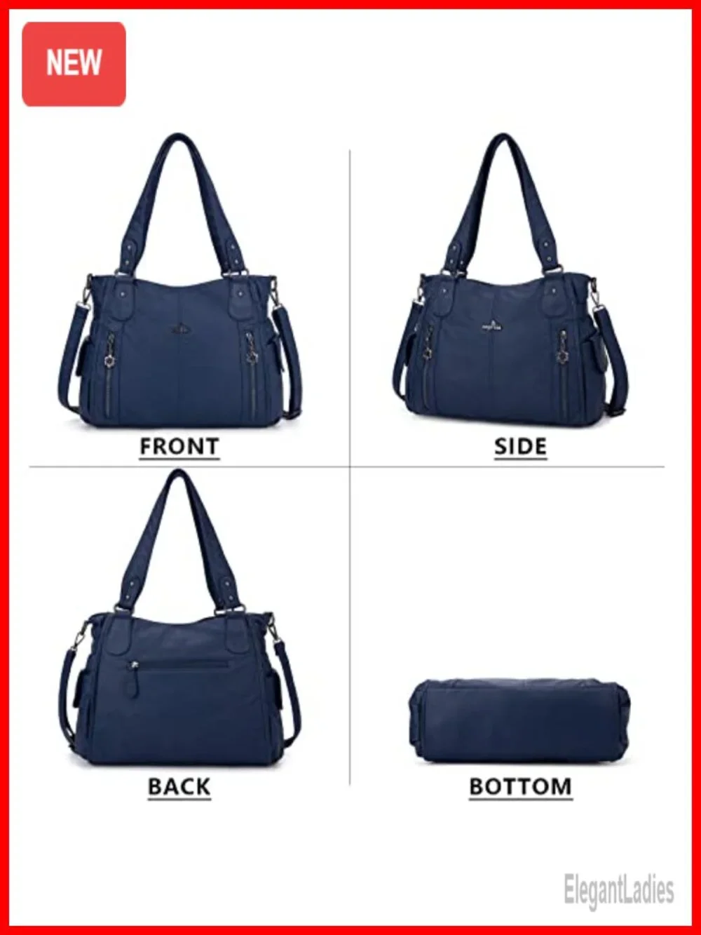 Washed PU Leather Hobo Bag with Tote Strap - Roomiest Casual Shoulder Bag